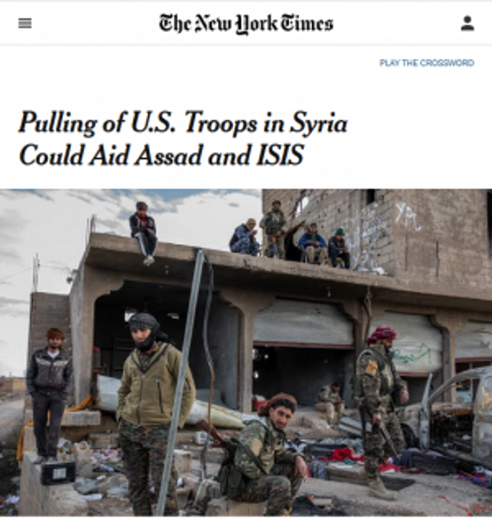 A New York Times headline (10/7/19) described the redeployment of troops within Syria as the