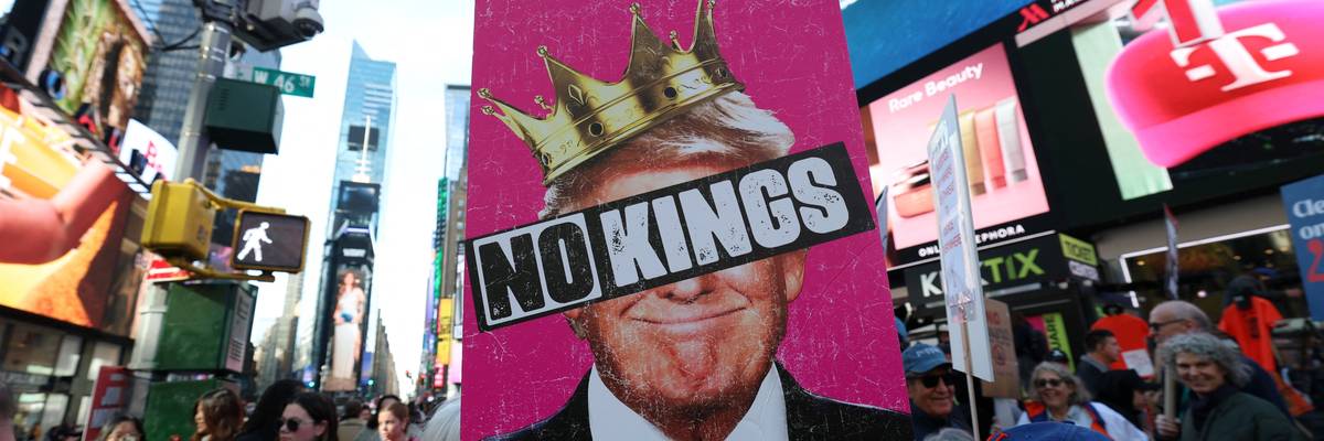 A No Kings sign at the October protest.