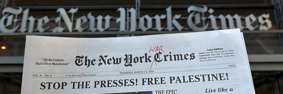 A parody of The New York Times is called "The New York War Crimes"