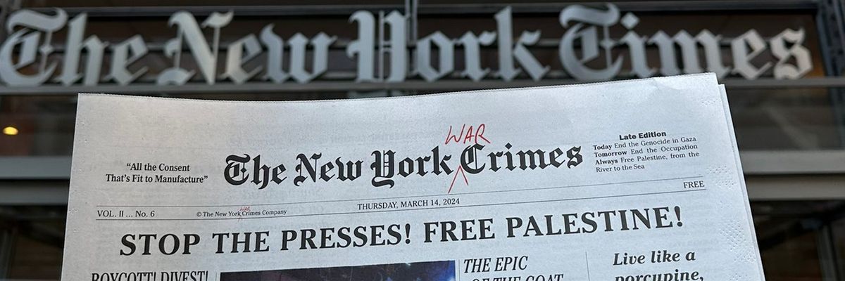 A parody of The New York Times is called "The New York War Crimes"