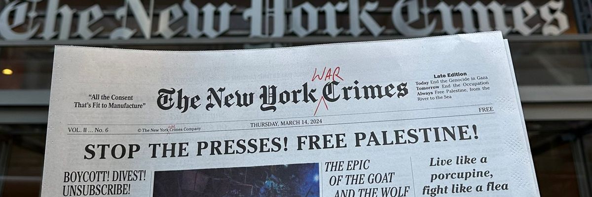 A parody of The New York Times is called "The New York War Crimes"