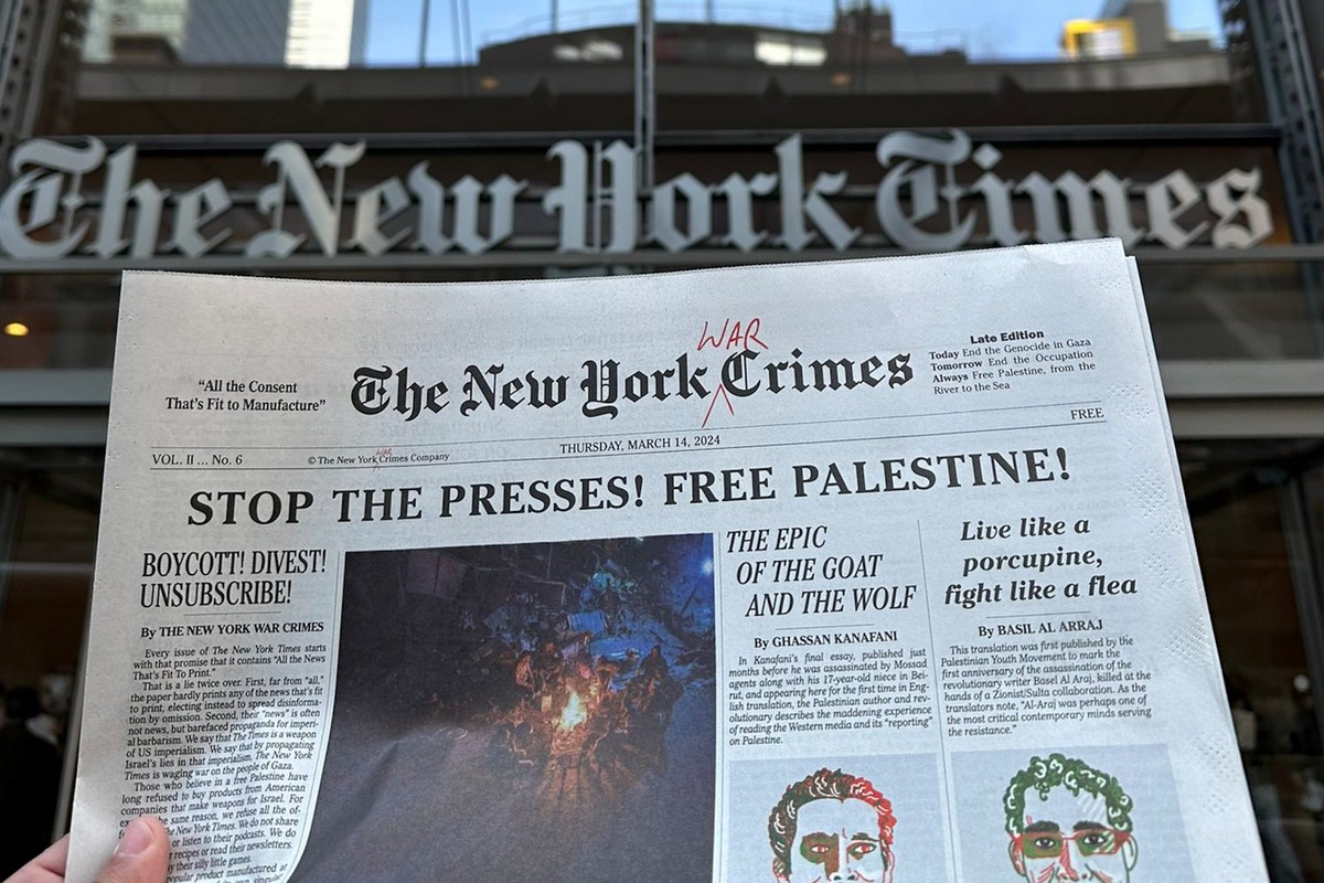 A parody of The New York Times is called "The New York War Crimes"