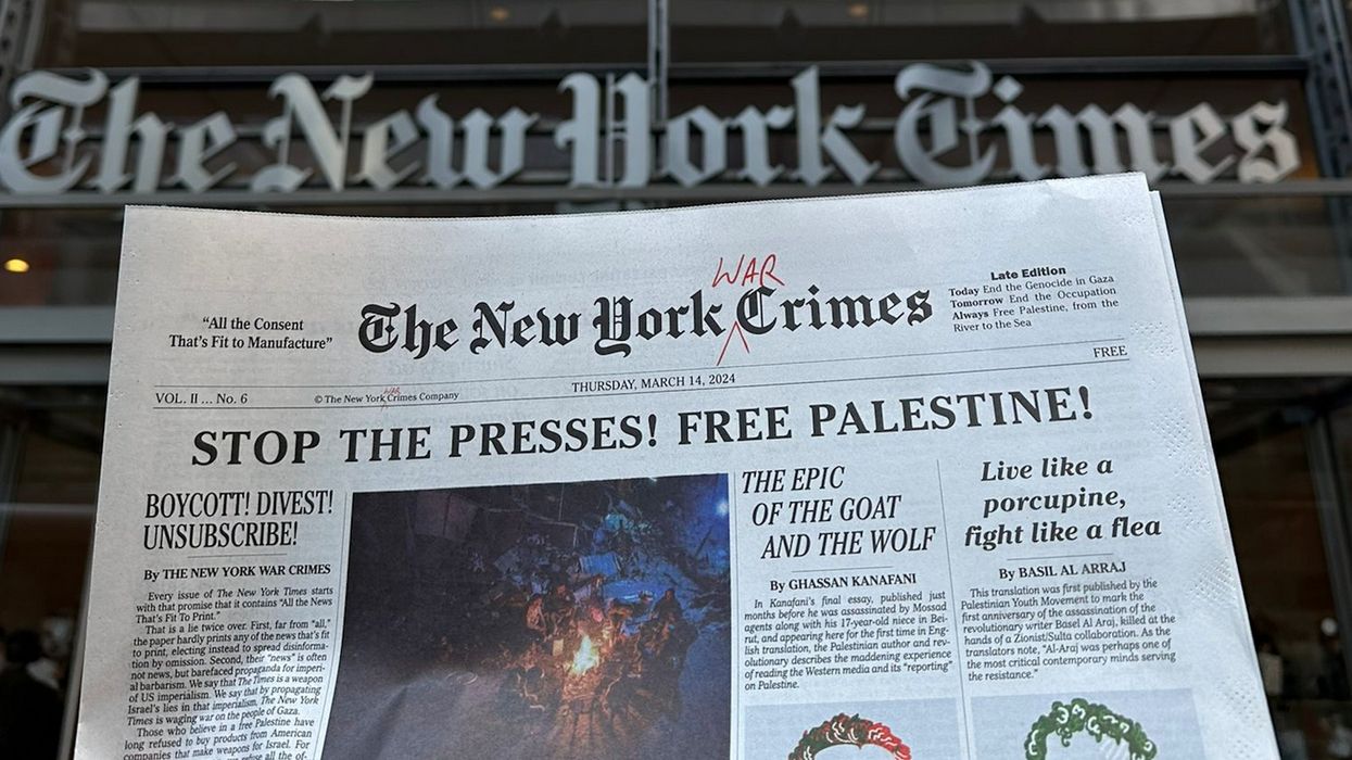 A parody of The New York Times is called "The New York War Crimes"