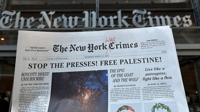 A parody of The New York Times is called "The New York War Crimes"