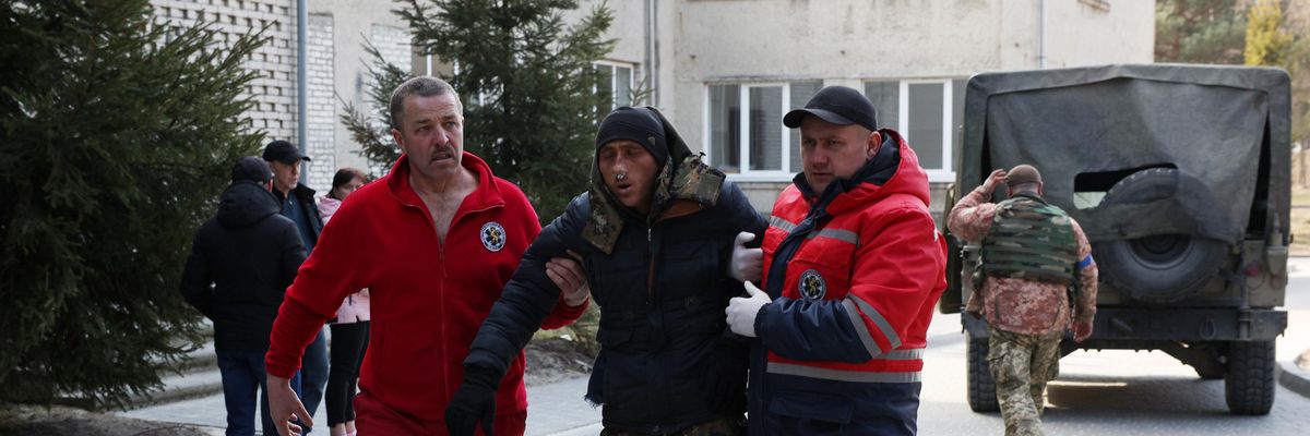 A patient arrives at a Ukrainian medical facility