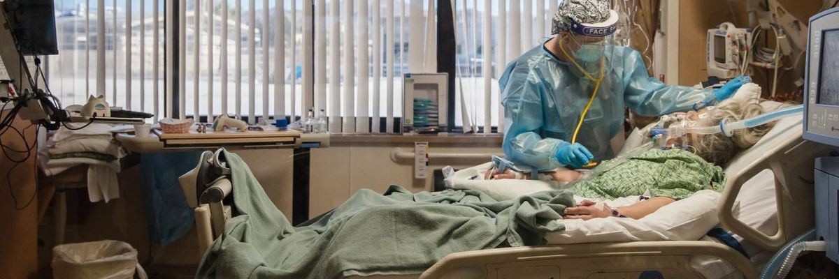 A patient with Covid in a hospital.