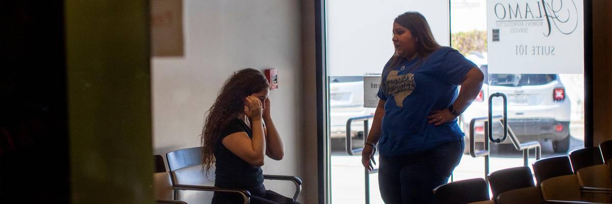 A person at a Texas abortion clinic is informed services are no longer available following the Supreme Court's ruling