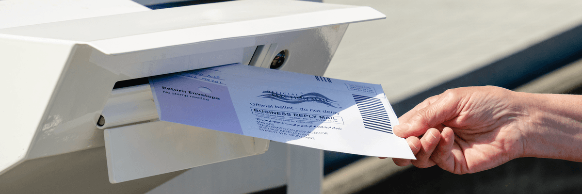 a person places a ballot in a madilbox