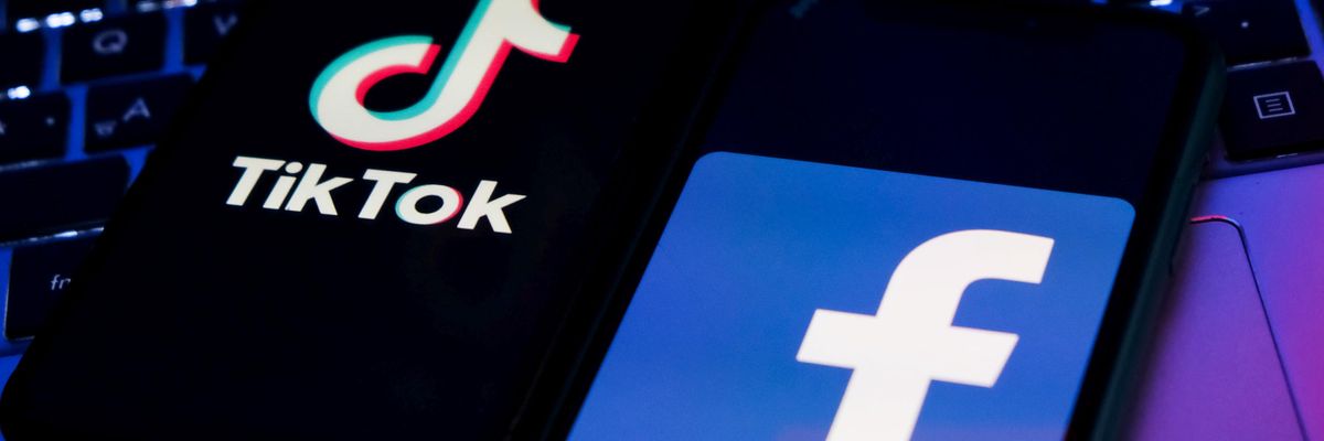 A photo illustration shows the Facebook and TikTok logos