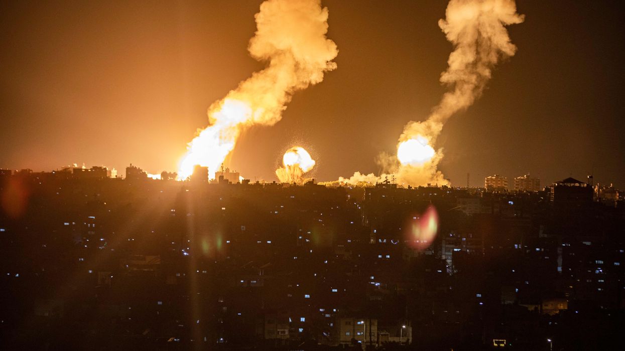 A photo shows shows explosions in Khan Yunis in the southern Gaza Strip