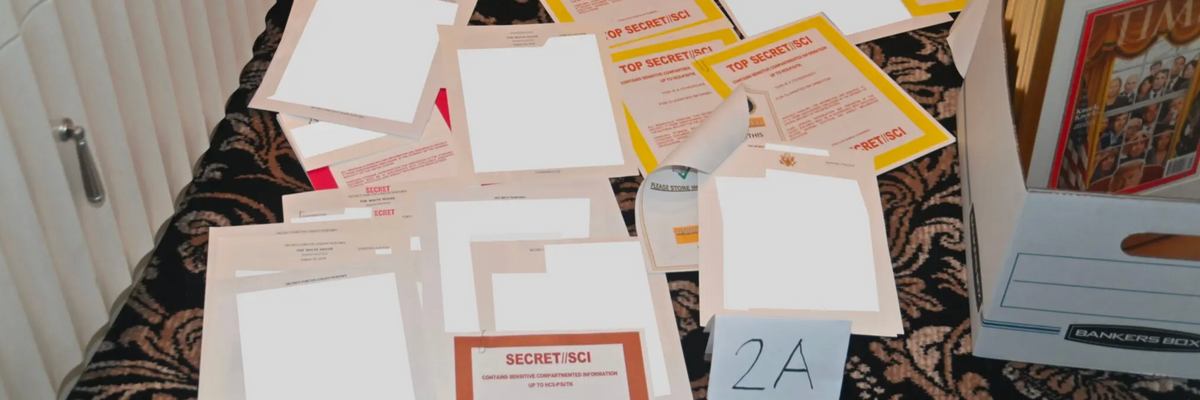 A photograph of documents seized from Mar-a-Lago