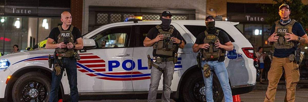 A police checkpoint in DC following Trump's takeover.