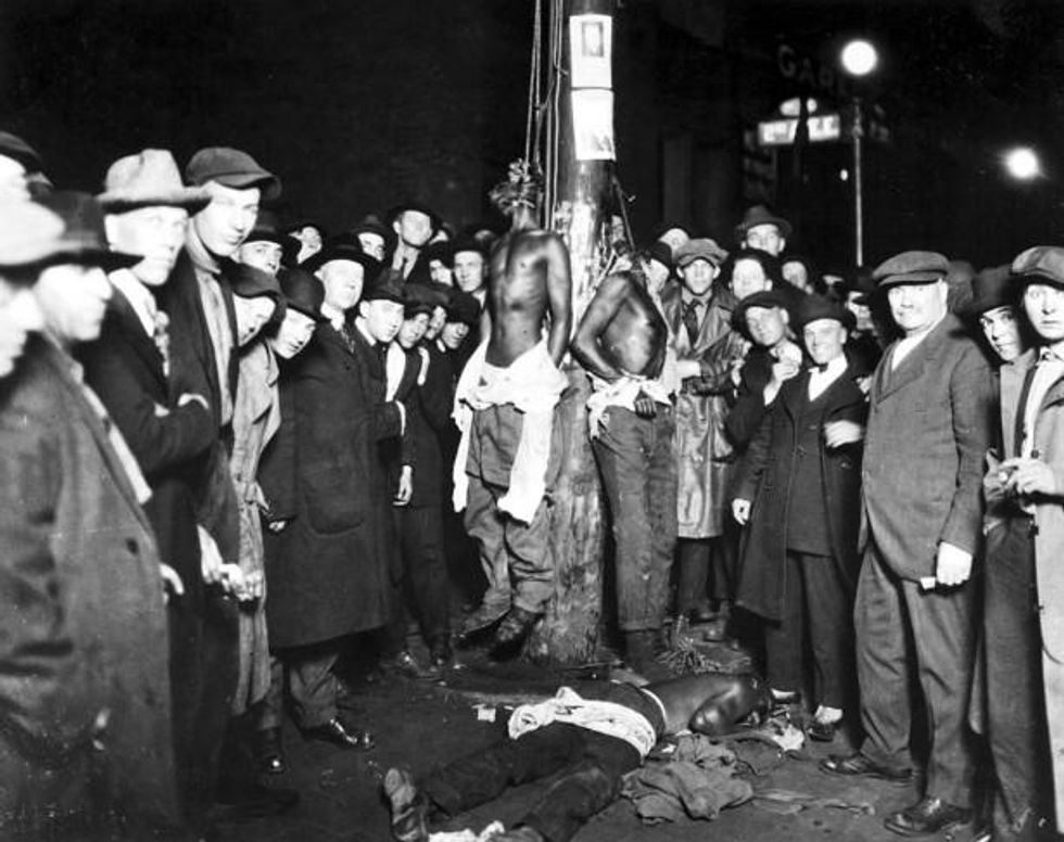 A postcard showing the 1920 Duluth, Minnesota lynchings. (WIkipedia)