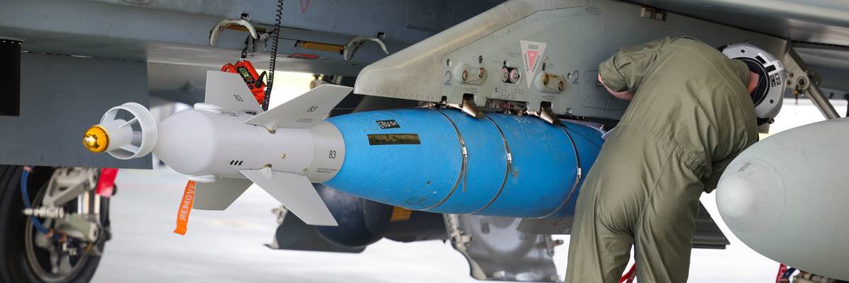 A practice bomb hangs from Eurofighter.