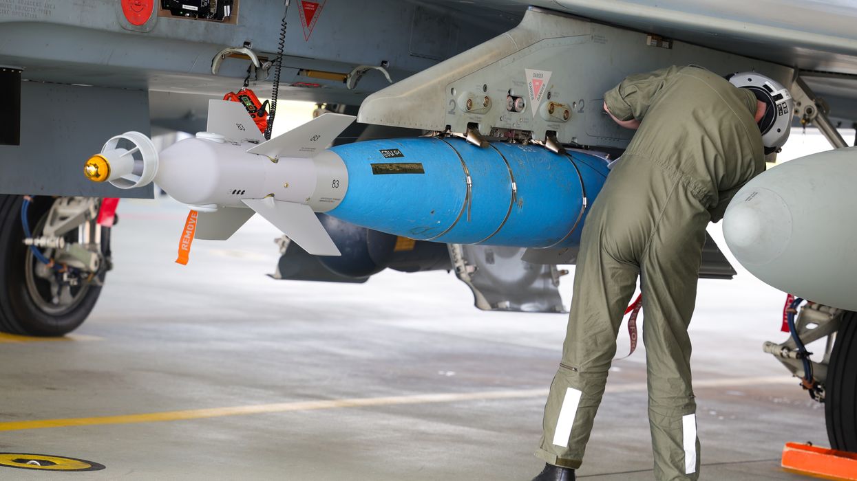 A practice bomb hangs from Eurofighter.