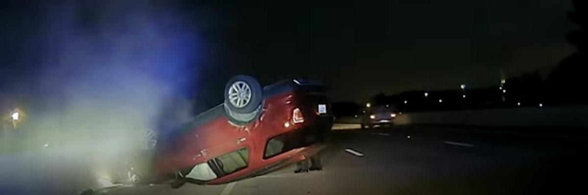 A pregnant woman's car was flipped over when an Arkansas police officer completed a PIT maneuver on a highway