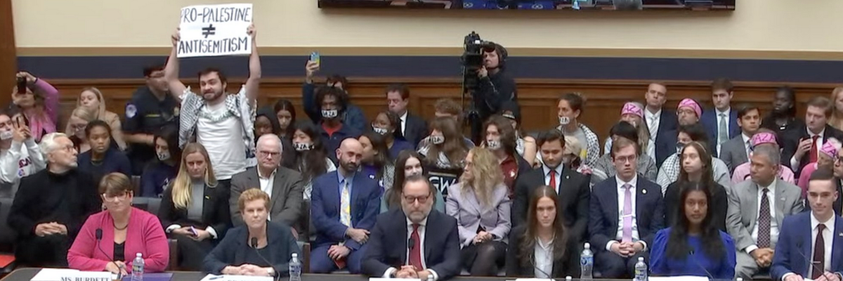 A pro-Palestinian rights protester holds a sign.
