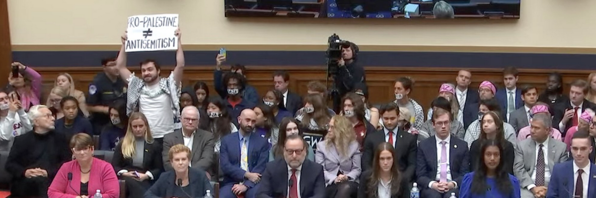 A pro-Palestinian rights protester holds a sign