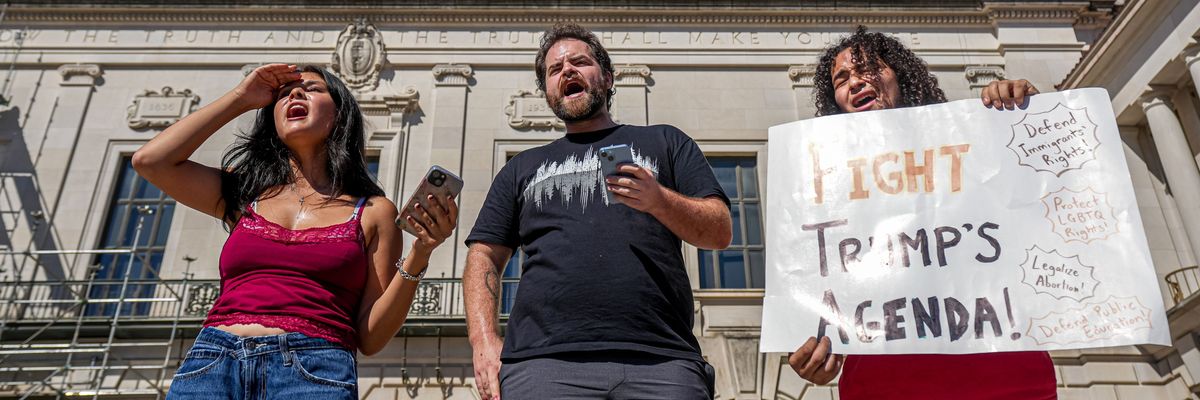 a protest against the Trump administration's higher education compact