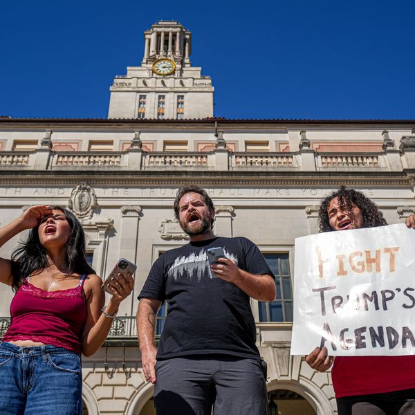 a protest against the Trump administration's higher education compact