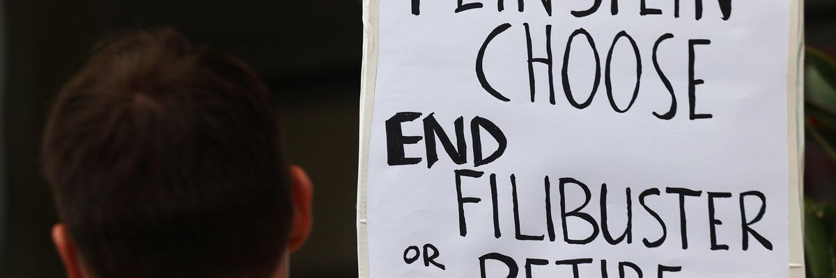 A protest outside the office of Sen. Dianne Feinstein