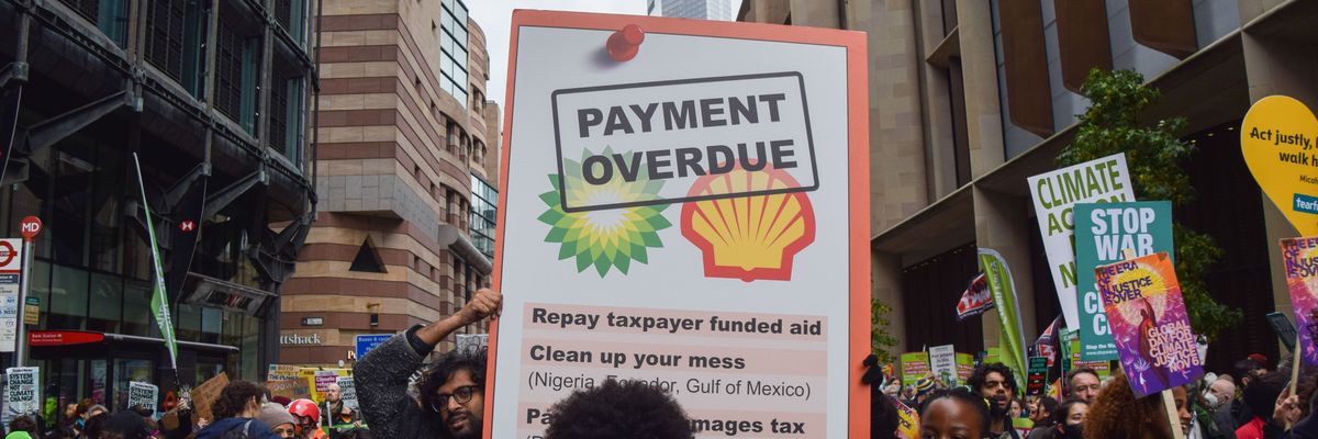 A protest targeting BP and Shell