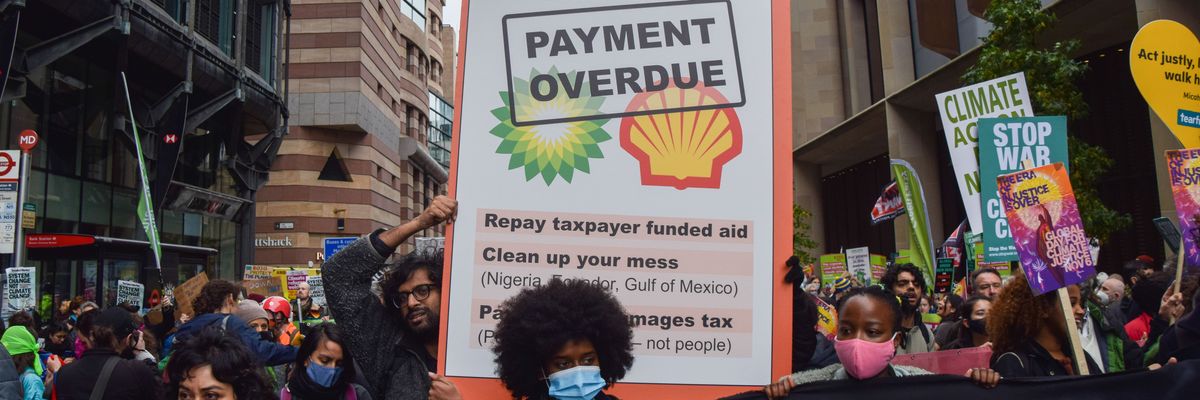 A protest targeting BP and Shell