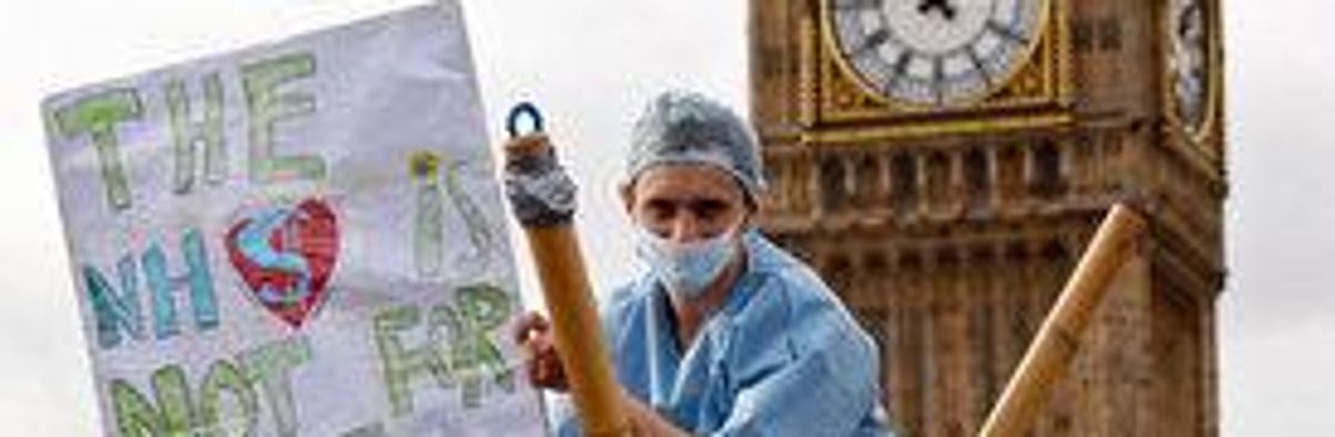 Protesters Against NHS Privatization Occupy Westminster Bridge