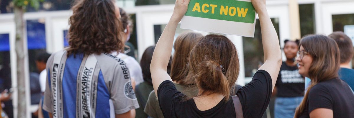 A protester demands an end to evictions
