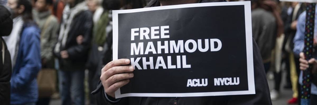 A rally in support of pro-Palestinian activist Mahmoud Khalil in Times Square.