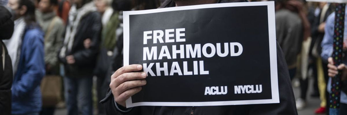 A rally in support of pro-Palestinian activist Mahmoud Khalil in Times Square.