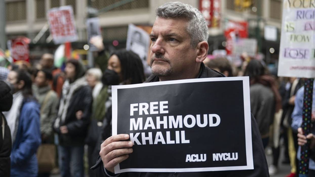 A rally in support of pro-Palestinian activist Mahmoud Khalil in Times Square.