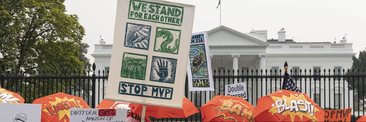 A rally opposing the Mountain Valley Pipeline was held in front of the White House in Washington, D.C. on June 8, 2023.
