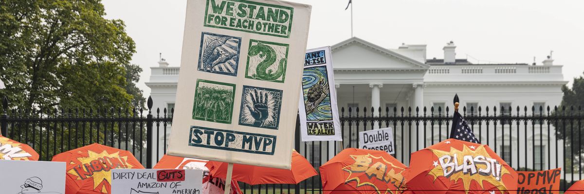 A rally opposing the Mountain Valley Pipeline was held in front of the White House in Washington, D.C. on June 8, 2023.