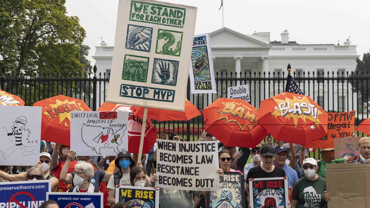 A rally opposing the Mountain Valley Pipeline was held in front of the White House in Washington, D.C. on June 8, 2023.
