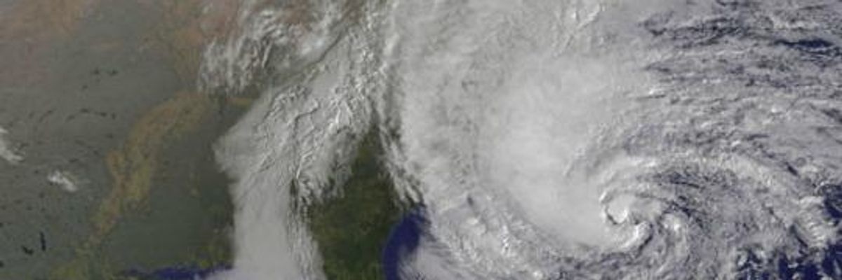 A satellite image of Superstorm Sandy as it made its way up the East Coast in October 2012