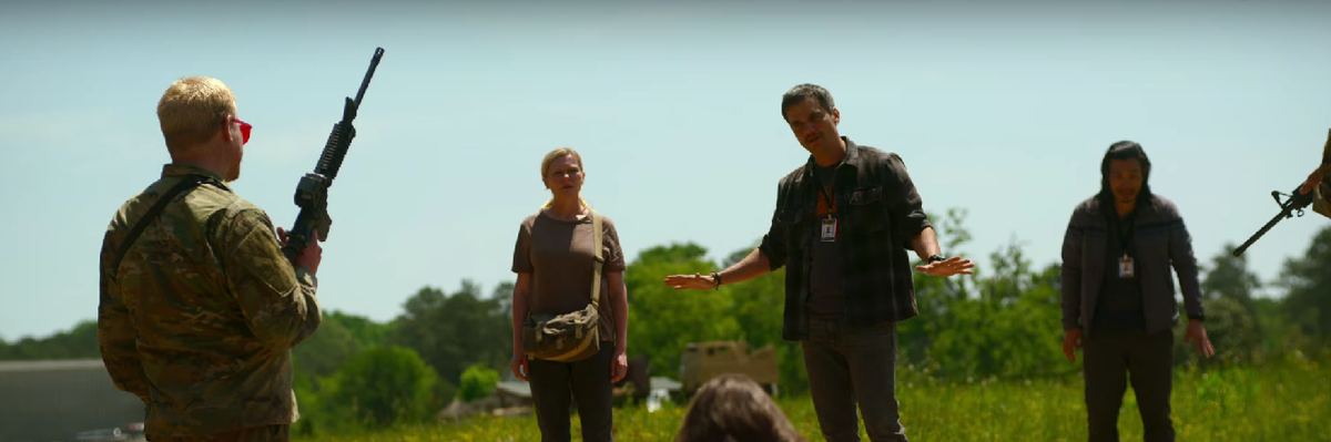 A scene from the film 'Civil War,' written and directed by Alex Garland