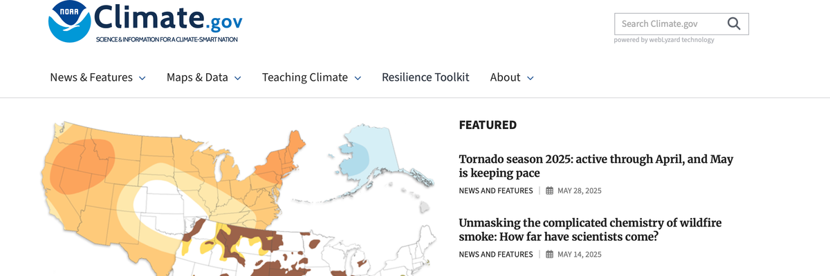 A screengrab of the Climate.gov front page.