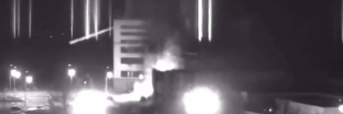 A screengrab shows a fire at Zaporizhizhia nuclear plant