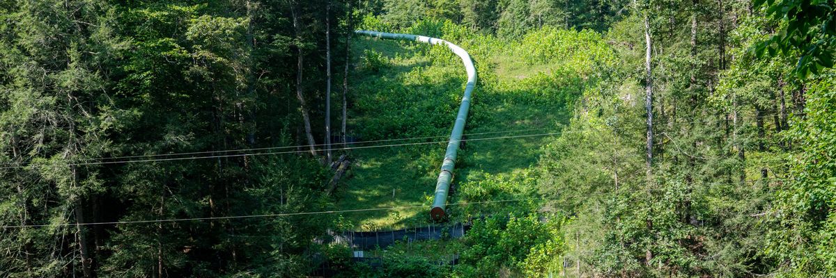 A section of the Mountain Valley Pipeline is seen above a wetland area