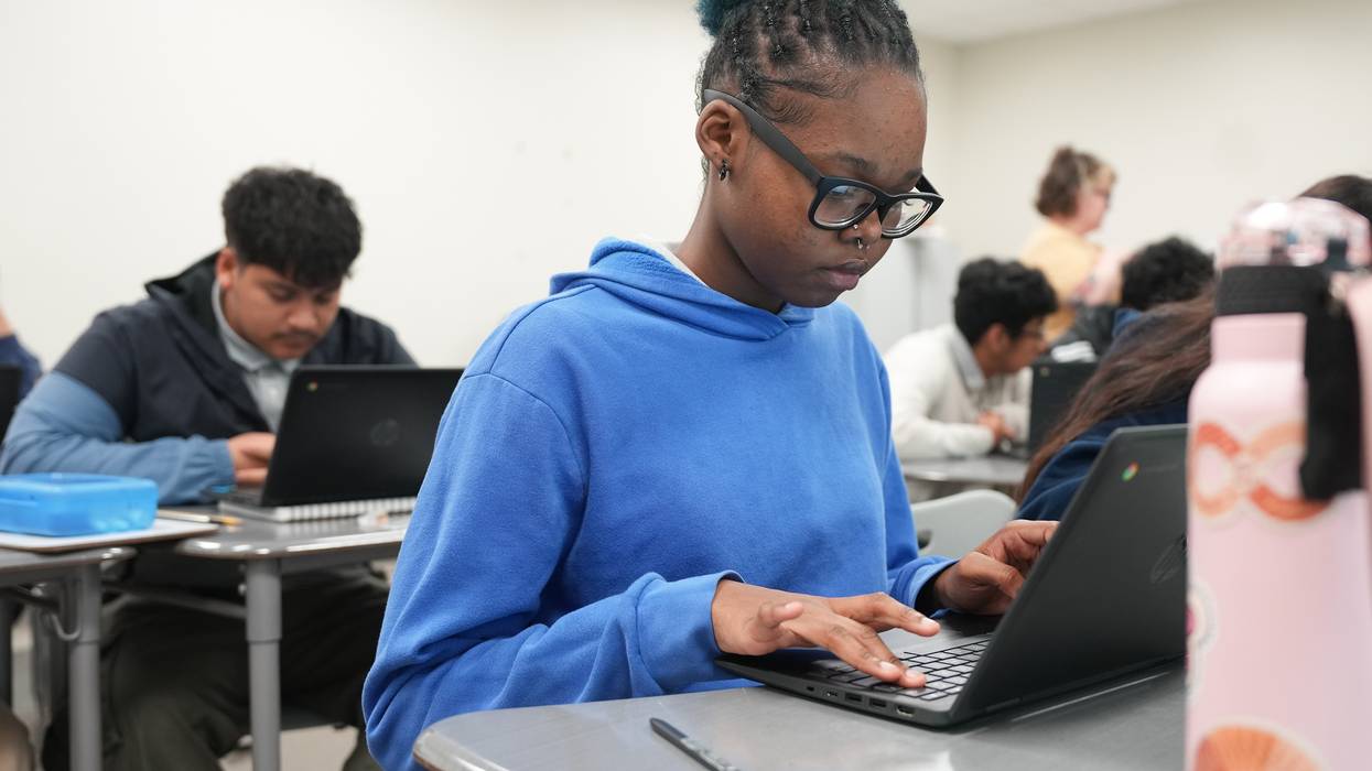 A Sharpstown High School junior works on an in-class assignment