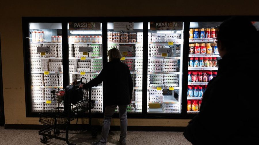 A shopper looks at eggs