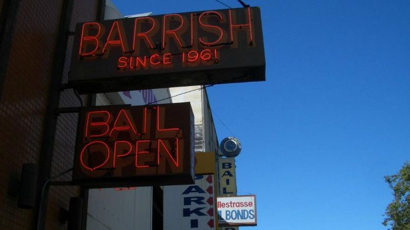 A sign for a bail bond business. 