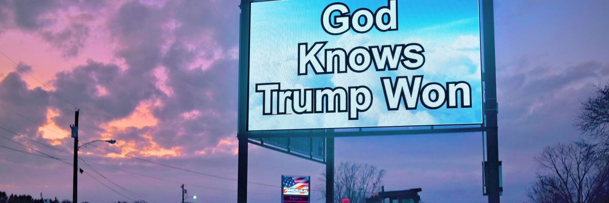 A sign in Worthington, PA declares, "God Knows Trump Won"