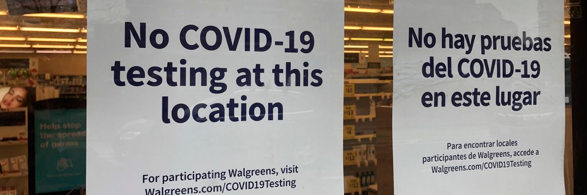 A sign says 'No Covid-19 testing at this location' in New York
