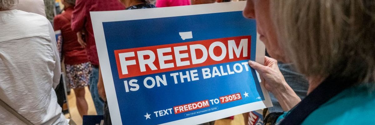 A sign supporting an abortion rights ballot measure