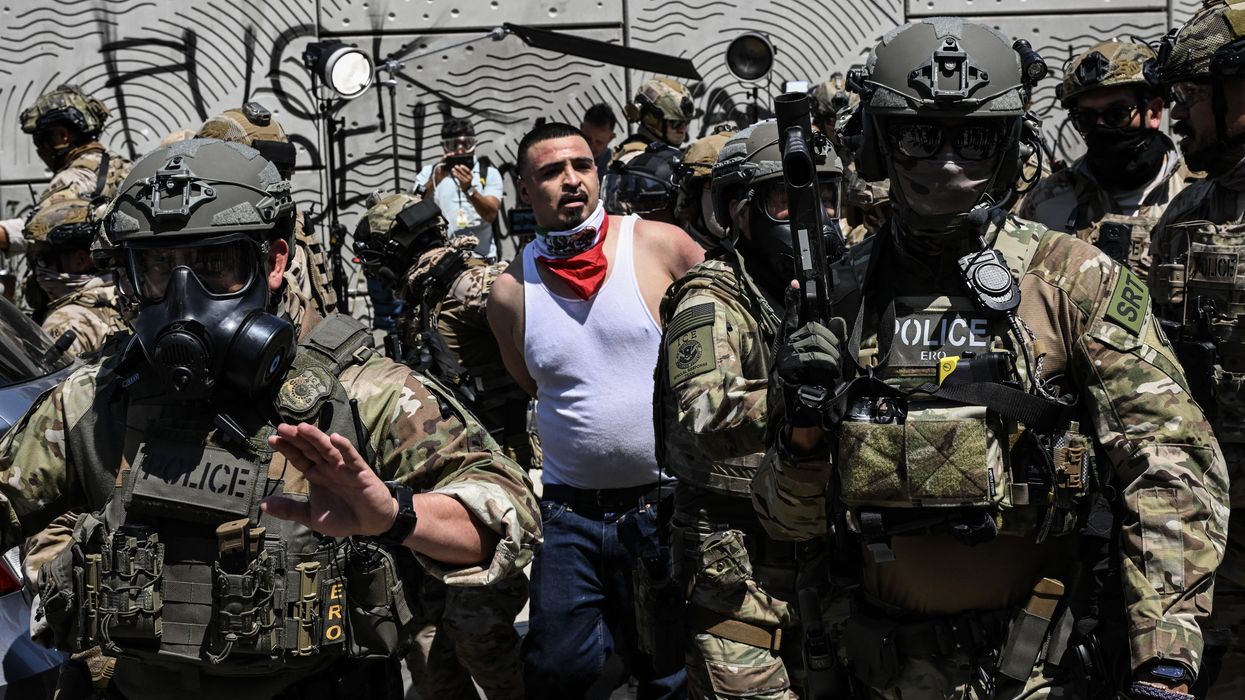 A single demonstrator is arrested by ICE and other agents in LA.