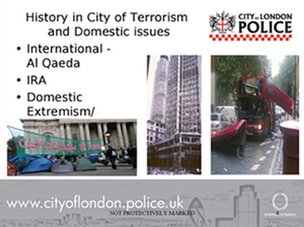 A slide from a City of London police counter-terrorism awareness sessions for nurseries. Photograph: City of London police