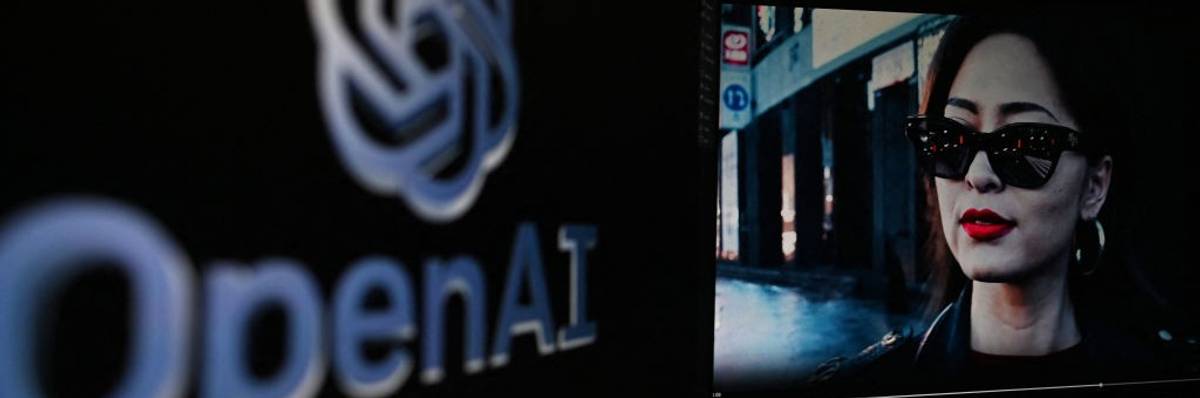 A Sora video still next to the OpenAI logo.