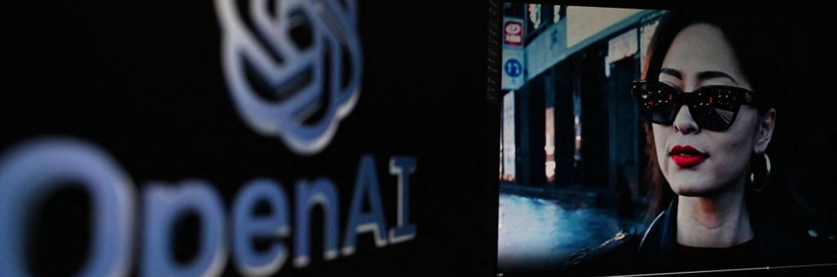 A Sora video still next to the OpenAI logo.